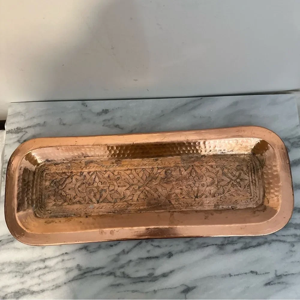 Copper Vanity Tray floral embossed hammered design